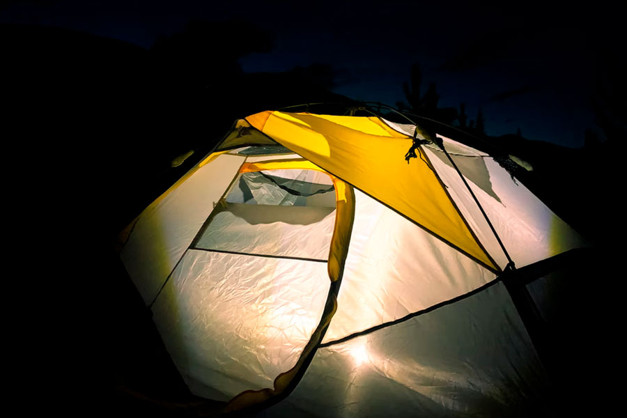 glow in the dark tent at night camping cold
