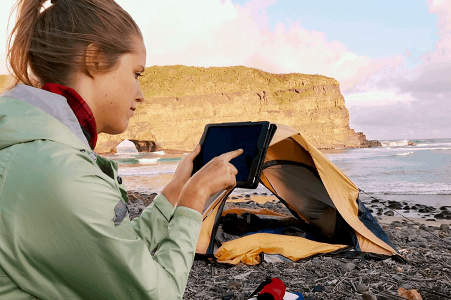 Using Tablet On Camping