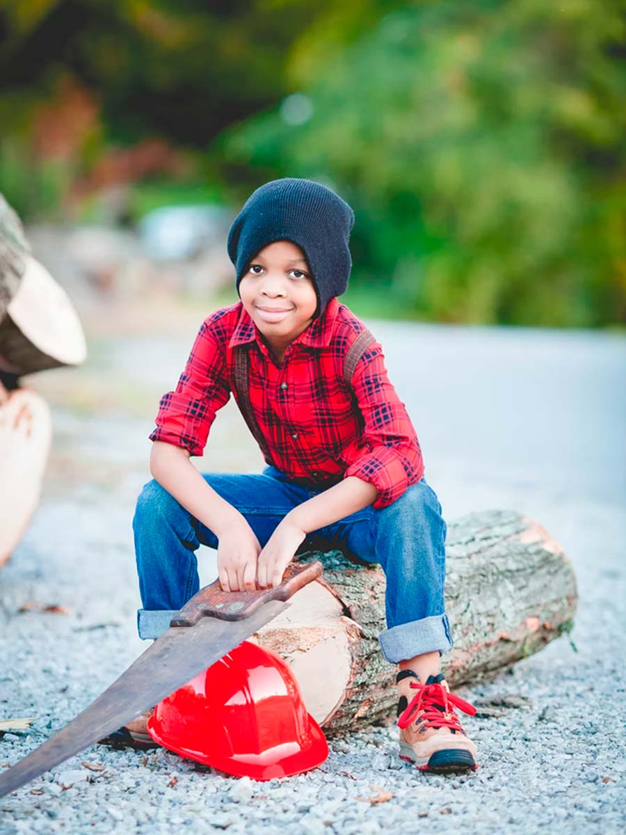 kid camping lumberjack