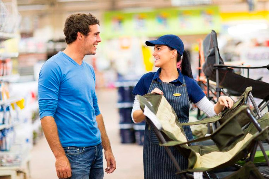 saleswoman selling camping chair