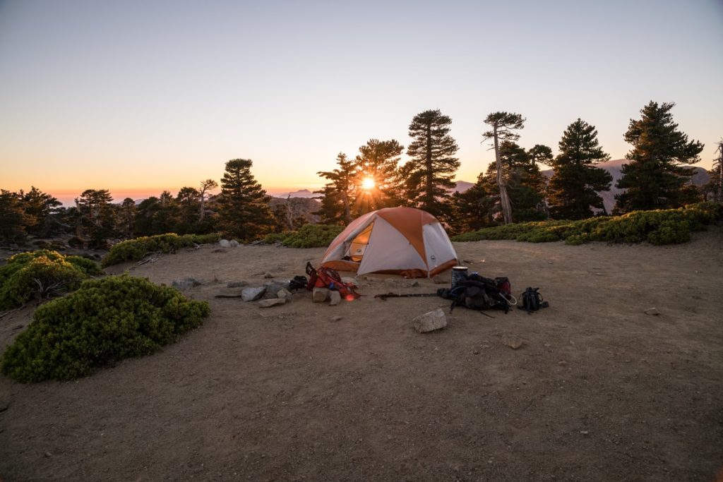 tent camping with sleeping pad