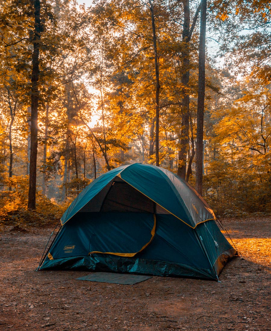 tent with tent blanket in forest