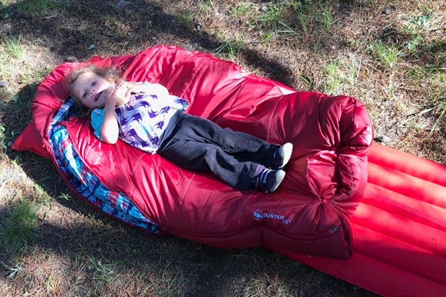 toddler using adult sleeping pad