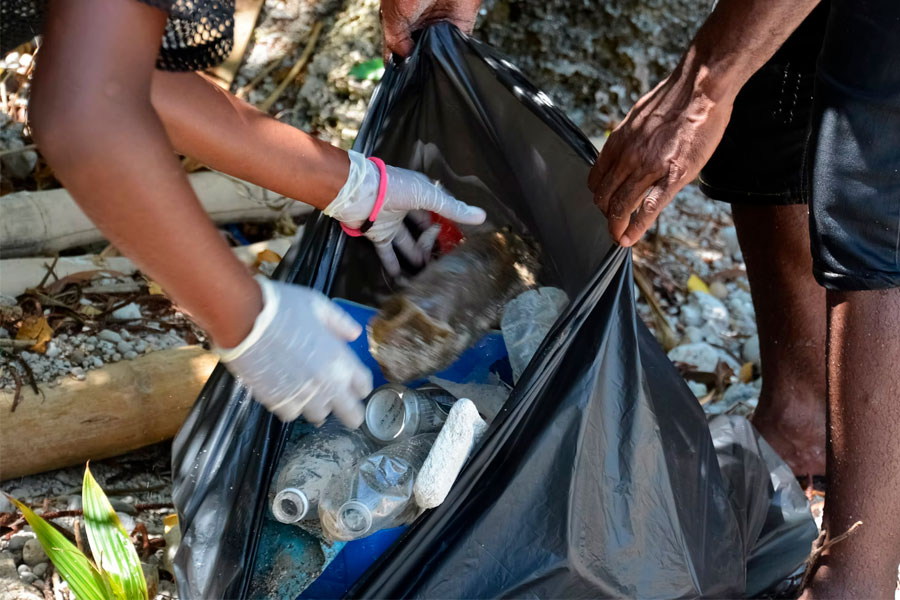 Garbage bag tied to a tree