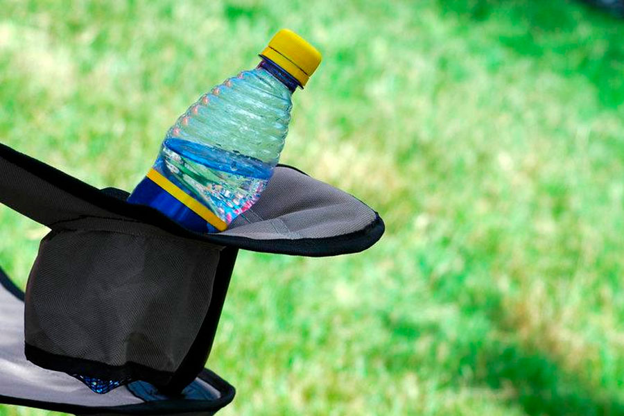 water bottle in camping chair