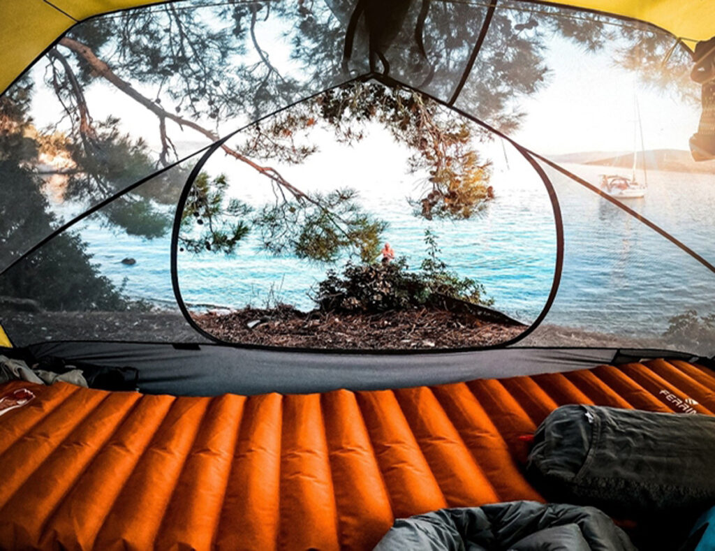 sleeping pad inside a tent
