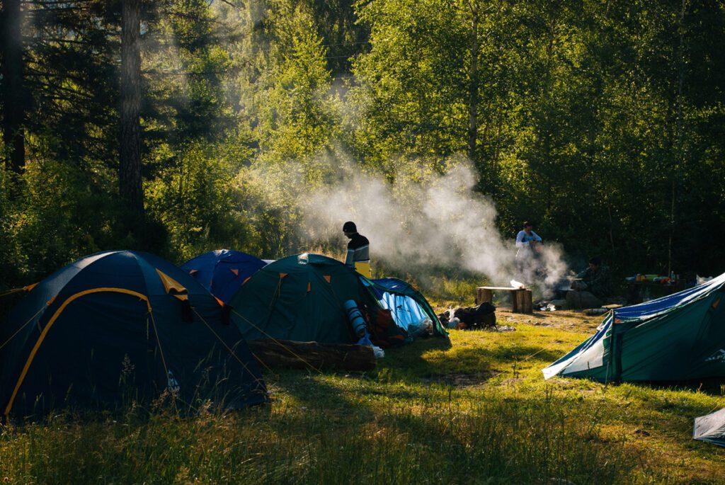 tents under a shady spot