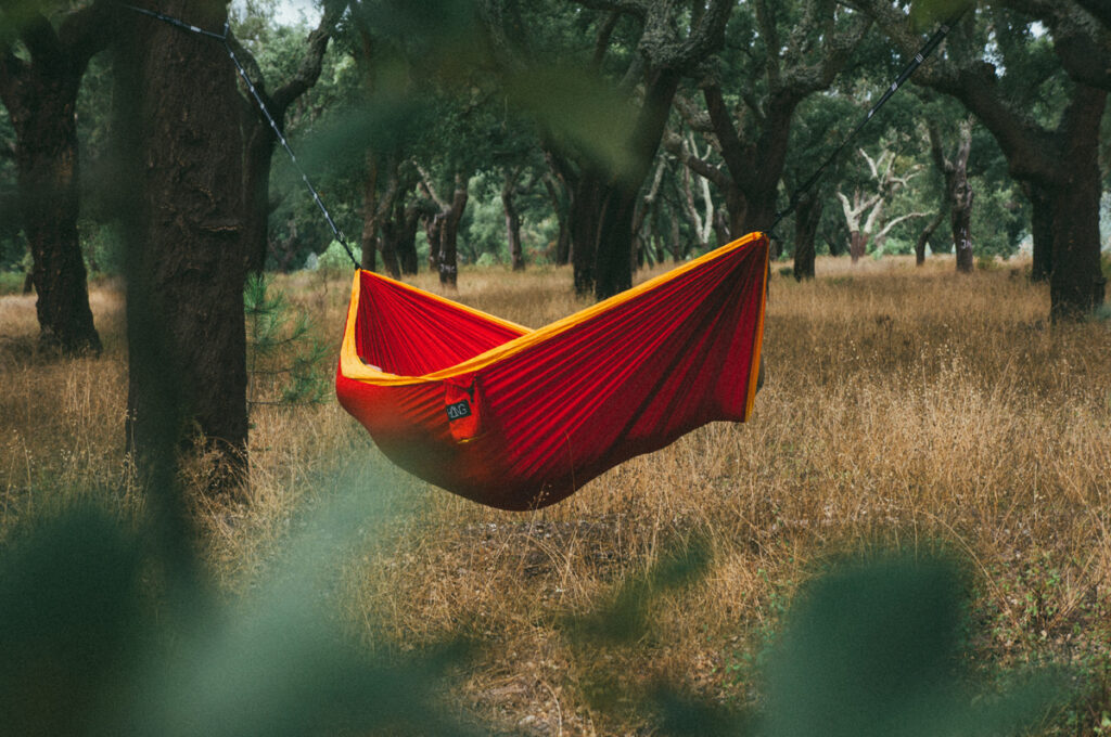 Hammocking in a forest
