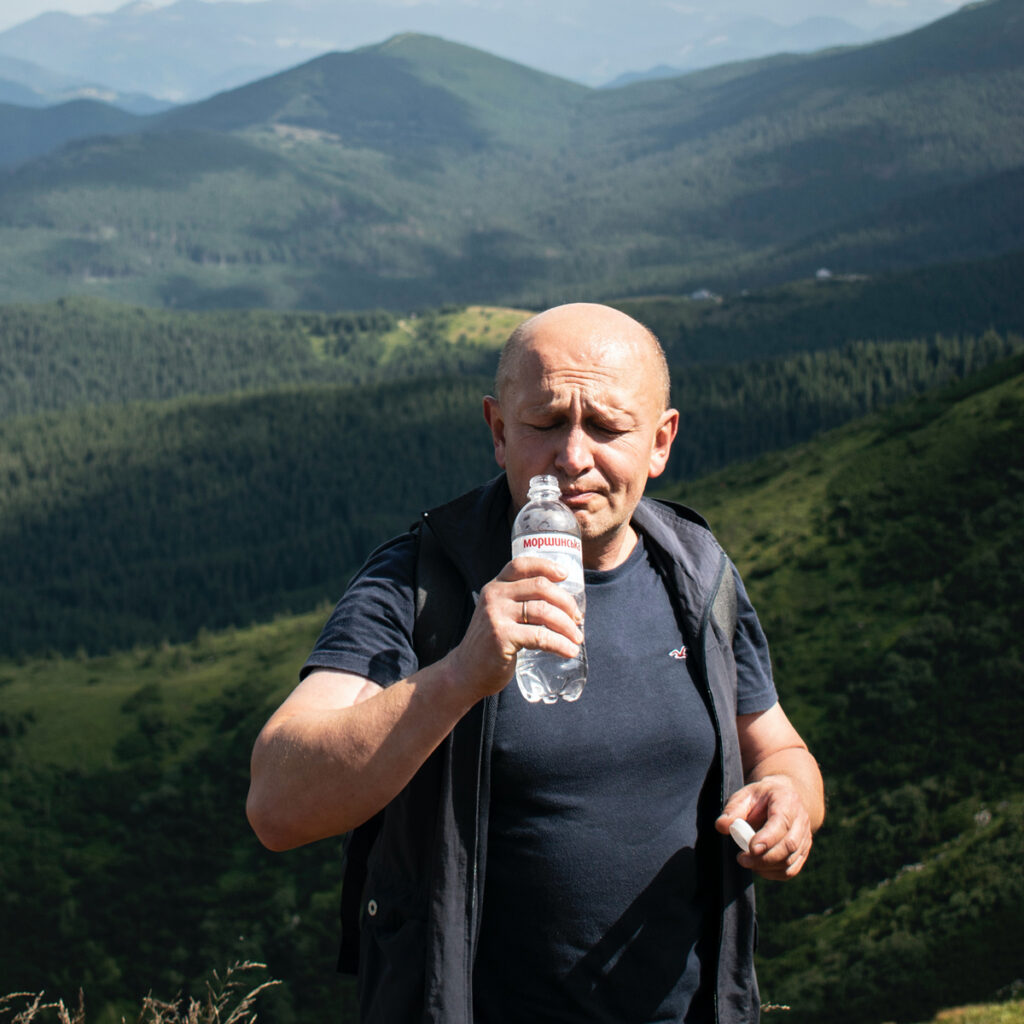 Hiking while drinking water