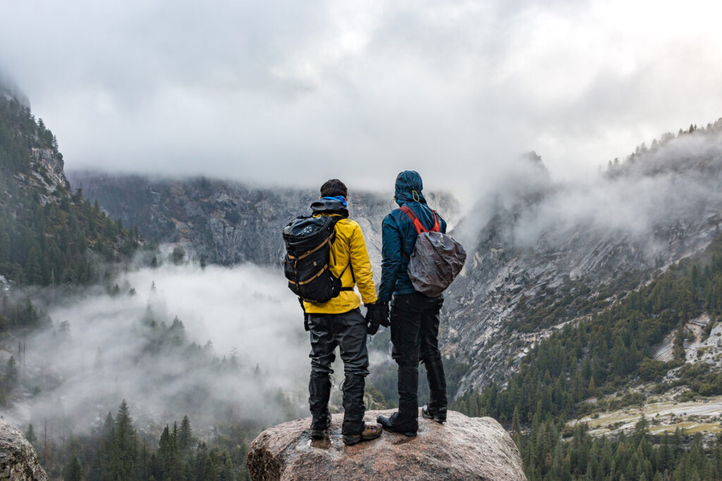 Outdoors on a bad weather