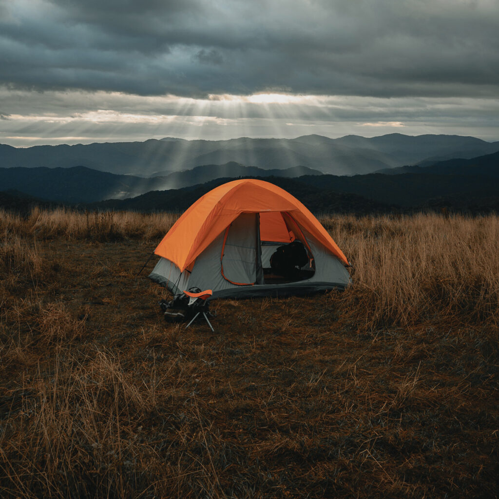 Tent under a gloomy sky