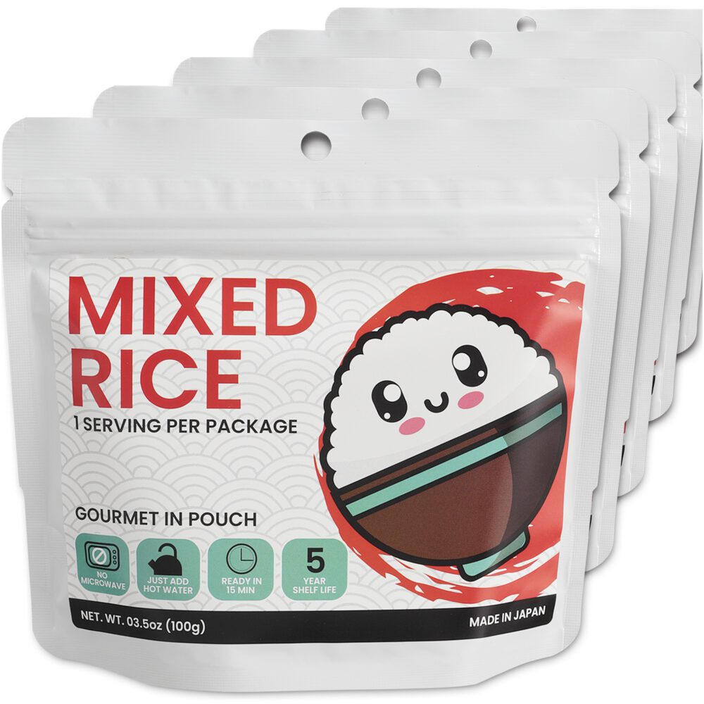 Freeze-Dried Dehydrated Japanese Gomoku Mixed Rice 5 pack. Great for camping and backpacking and quick prep meal at home.
