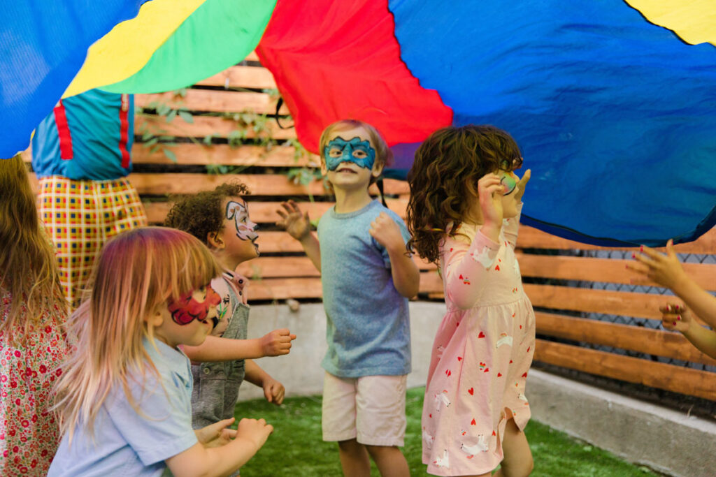 Kids playing in a backyard