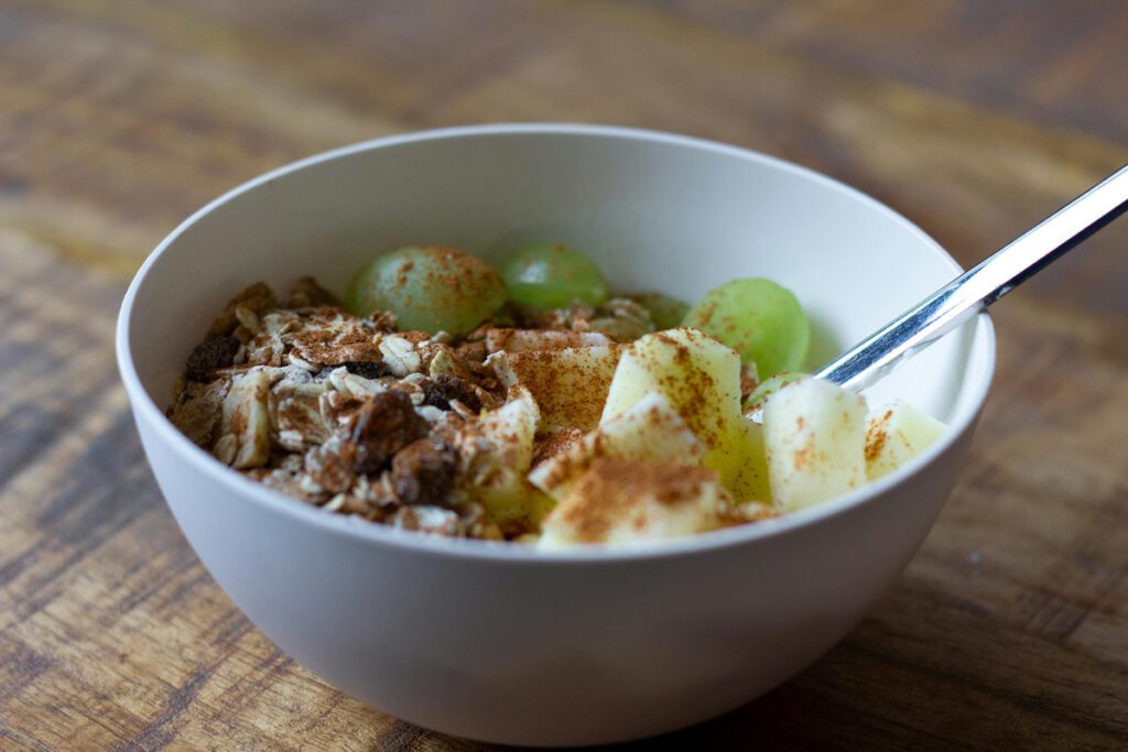 oatmeal bowl topped with fruits